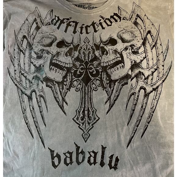 Affliction Gray Skull T Shirt NWT XL Babalu Renato Sobral Skater Streetwear Goth - Picture 1 of 8